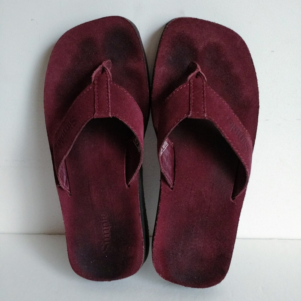 SIMPLE brand genuine leather flip flops Burgundy - Picture 6 of 7